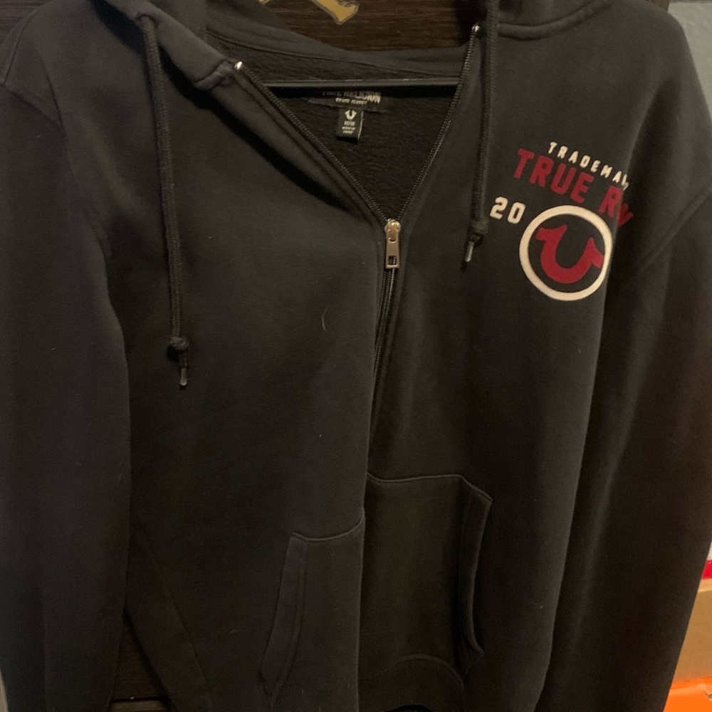 True Religion Black and Red Zip-Up Hoodie
